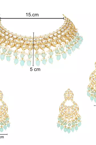 gold plated traditional kundan pearl choker necklace jewellery with dangle earrings set