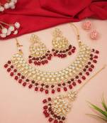 gold plated traditional kundan pearl choker necklace jewellery with dangle earrings set