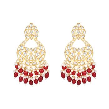 gold plated traditional kundan pearl choker necklace jewellery with dangle earrings set 3
