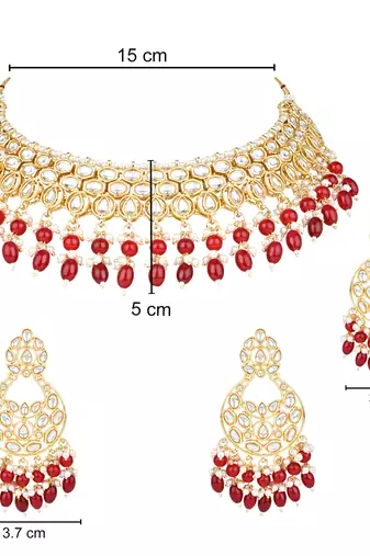 gold plated traditional kundan pearl choker necklace jewellery with dangle earrings set