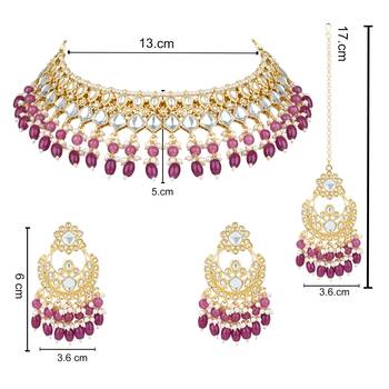 gold plated traditional kundan pearl choker necklace jewellery with dangle earrings set 5