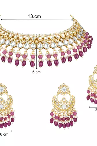 gold plated traditional kundan pearl choker necklace jewellery with dangle earrings set