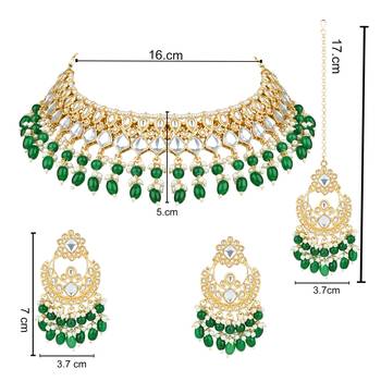 gold plated traditional kundan pearl choker necklace jewellery with dangle earrings set 5
