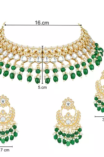 gold plated traditional kundan pearl choker necklace jewellery with dangle earrings set