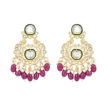 gold plated traditional kundan pearl choker necklace jewellery with dangle earrings set 3