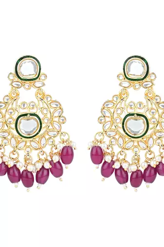 gold plated traditional kundan pearl choker necklace jewellery with dangle earrings set