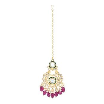 gold plated traditional kundan pearl choker necklace jewellery with dangle earrings set 4