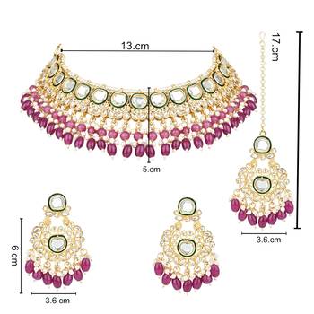 gold plated traditional kundan pearl choker necklace jewellery with dangle earrings set 5