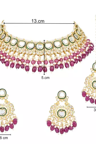 gold plated traditional kundan pearl choker necklace jewellery with dangle earrings set