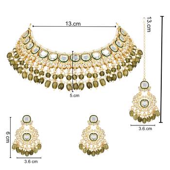 gold plated traditional kundan pearl choker necklace jewellery with dangle earrings set 5