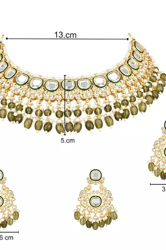 gold plated traditional kundan pearl choker necklace jewellery with dangle earrings set
