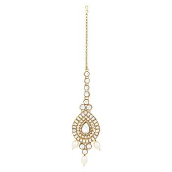 traditional multi layered pearl kundan bridal necklace jewellery with dangle earrings & maang tikka set 4