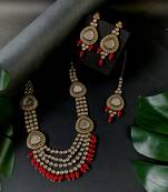 traditional multi layered pearl kundan bridal necklace jewellery with dangle earrings & maang tikka set
