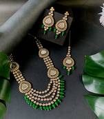 traditional multi layered pearl kundan bridal necklace jewellery with dangle earrings & maang tikka set