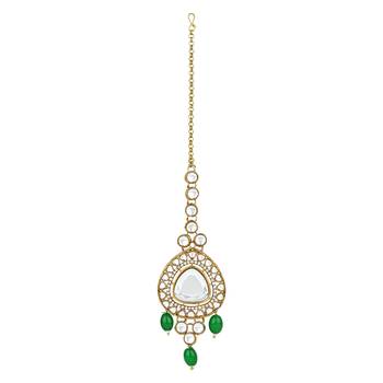 traditional multi layered pearl kundan bridal necklace jewellery with dangle earrings & maang tikka set 4