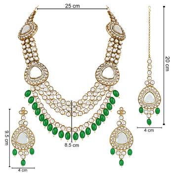 traditional multi layered pearl kundan bridal necklace jewellery with dangle earrings & maang tikka set 5