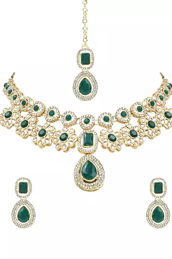 stylish traditional kundan stone necklace jewellery set