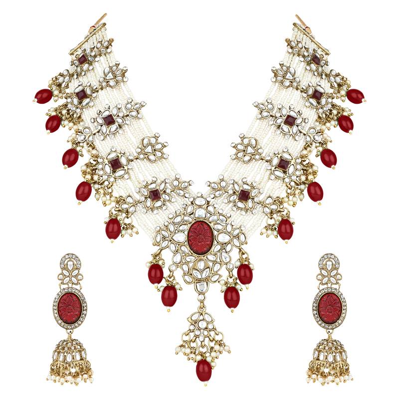 traditional multi layered floral statement choker necklace jewellry & jhumki earrings set