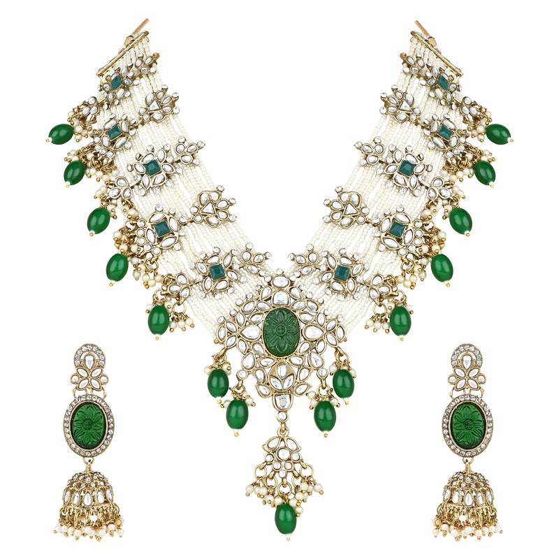 traditional multi layered floral statement choker necklace jewellery & jhumki earring set