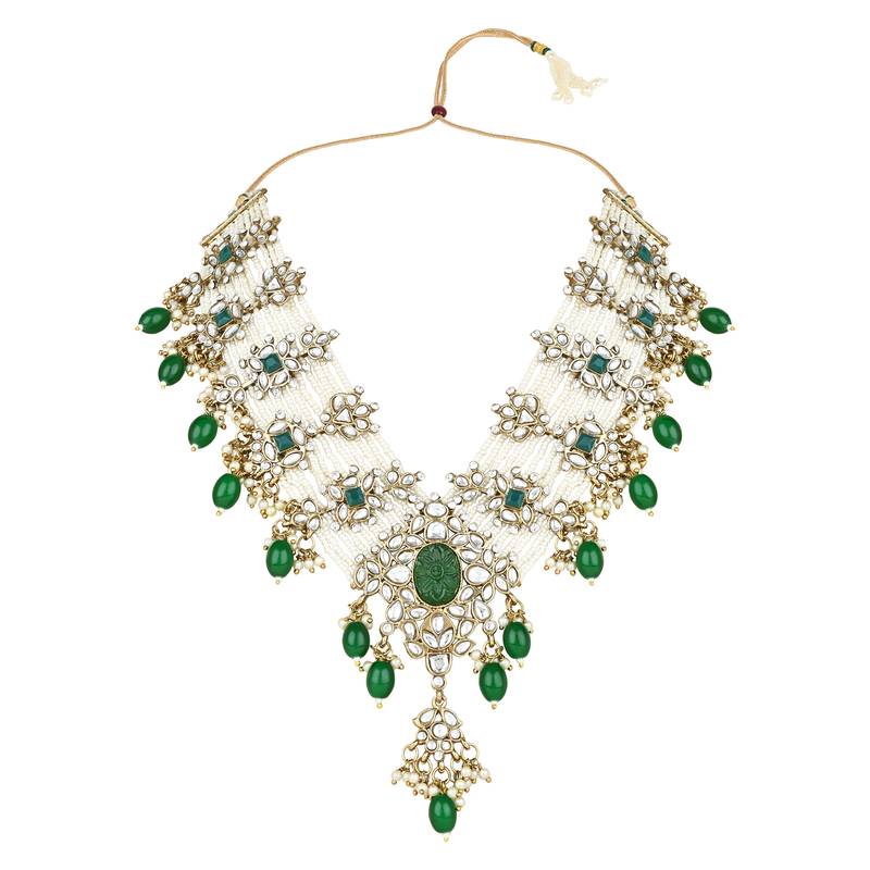 traditional multi layered floral statement choker necklace jewellery & jhumki earring set