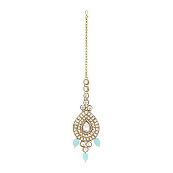 traditional multi layered pearl kundan bridal necklace jewellery with dangle earrings & maang tikka set 4