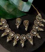 artificial stone kundan pearl chocker necklace jewellery with earrings set