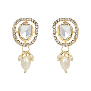 artificial stone kundan pearl chocker necklace jewellery with earrings set 3
