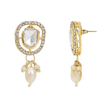 artificial stone kundan pearl chocker necklace jewellery with earrings set 4