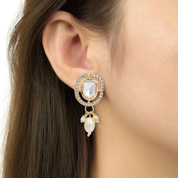 artificial stone kundan pearl chocker necklace jewellery with earrings set 5
