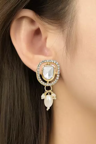 artificial stone kundan pearl chocker necklace jewellery with earrings set