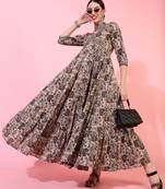 Gulmohar jaipurcotton ankle length printed flared 3/4 sleeves v-neck kurta