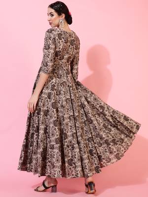 Gulmohar jaipurcotton ankle length printed flared 3/4 sleeves v-neck kurta 4