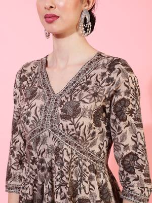 Gulmohar jaipurcotton ankle length printed flared 3/4 sleeves v-neck kurta 5
