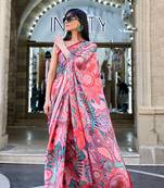 Multi Color Satin Crape Digital Print Saree With Blouse