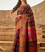 Black Kashmiri Silk Jacquard Woven Work Saree With Blouse