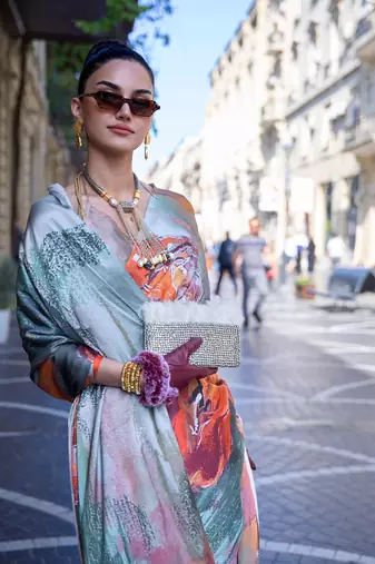 Multi Color Satin Crape Digital Print Saree With Blouse