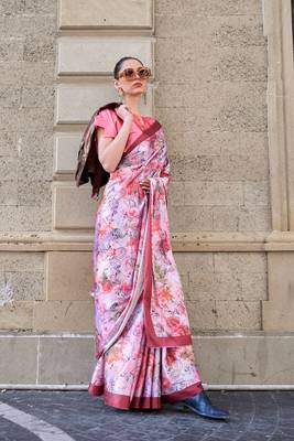 Multi Color Satin Crape Digital Print Saree With Blouse 1