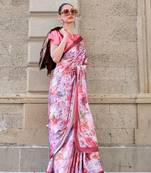 Multi Color Satin Crape Digital Print Saree With Blouse