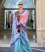 Multi Color Satin Crape Digital Print Saree With Blouse