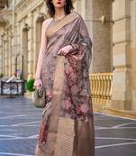 Chocolate Poly Brasso Handloom Silk Printed Poly Brasso Handloom Waving Saree With Blouse