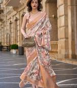 Seashell Poly Brasso Handloom Silk Printed Poly Brasso Handloom Waving Saree With Blouse