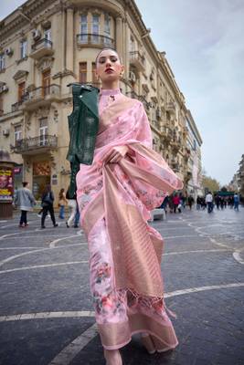 Pink Poly Brasso Handloom Silk Printed Poly Brasso Handloom Waving Saree With Blouse 2