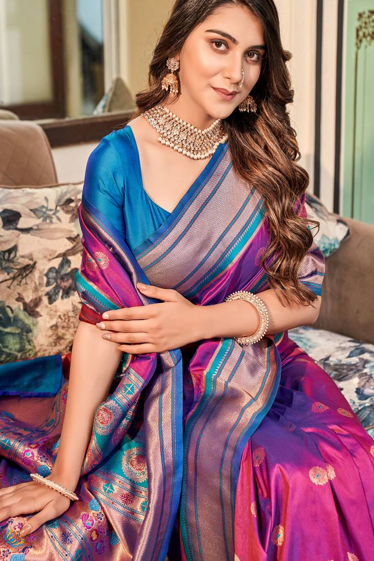 Peshwai Saree For Bride Magenta Soft Peshwai Paithani Silk