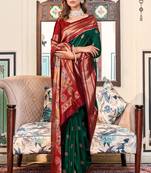 Green soft peshwai paithani silk jacquard woven saree with blouse