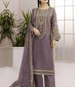 Plum georgette heavy embroidery work salwar kameez