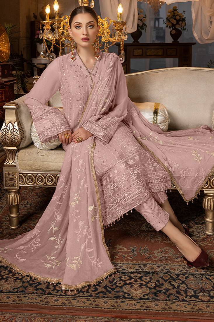 Dusty pink georgette heavy embroidery work salwar kameez