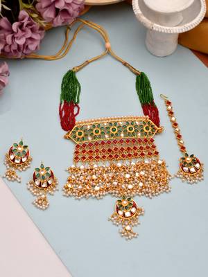 Traditional rajputi kundan choker bridal jewellery set 3
