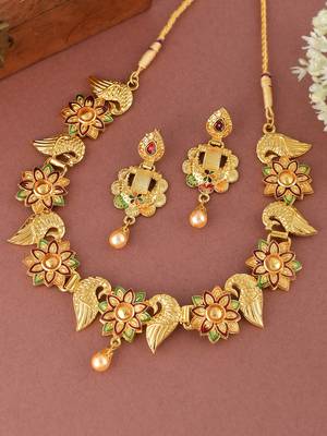 Gold plated traditional  peacock jewelry set 1