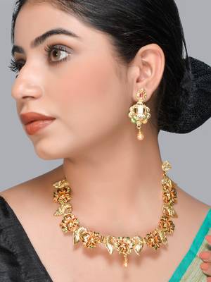Gold plated traditional  peacock jewelry set 2