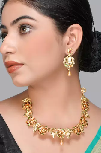 Gold plated traditional  peacock jewelry set